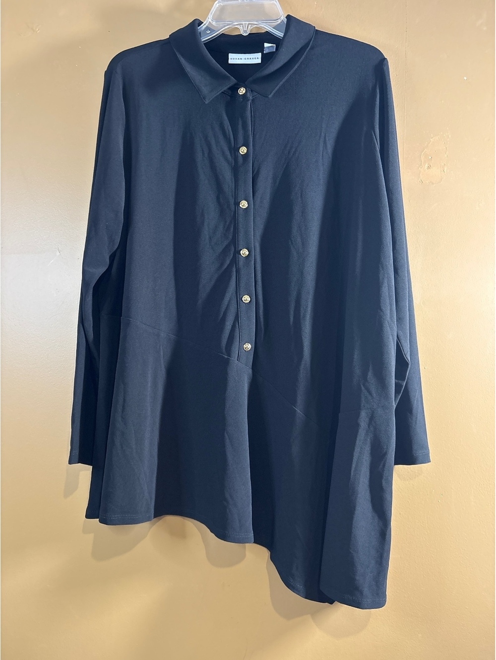 HC1254. Susan Graver Black Long Sleeve Button-Up Blouse Size 3XL